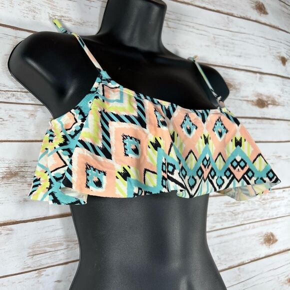 AZTEC Tribal Print La Hearts Bikini Top with Ruffles Size: Medium - Picture 3 of 11